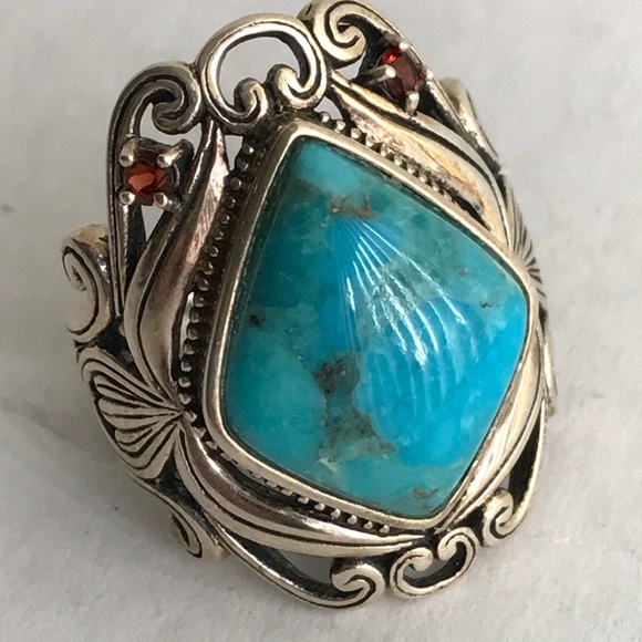 Jewelry - VTG Turquoise & Garnet Sterling Ring